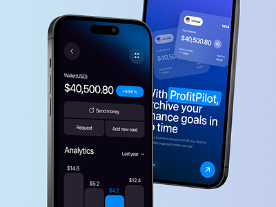 Finance App! 📲💸 credit card credit card management crypto wallet dark mode digital banking digital wallet finance fintech loan mobile app onboarding quick payments splash screen ui