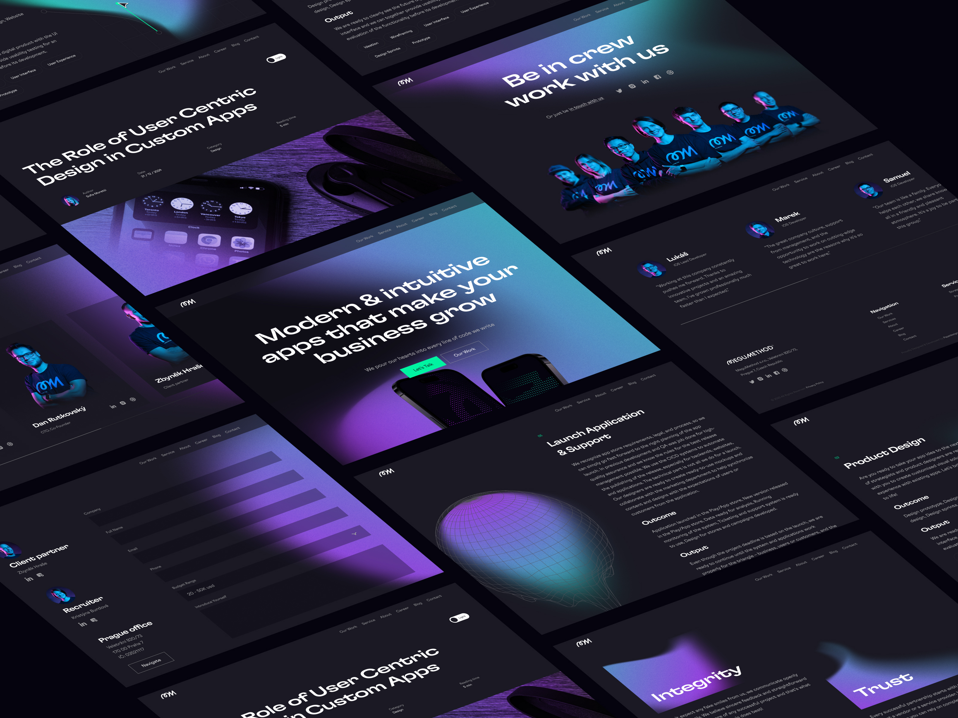 Megumethod - Agency Website agency apps breakpoints clear components dark design system future gradient gt flexa layout modern noise purple quality responsive studio typography webflow website