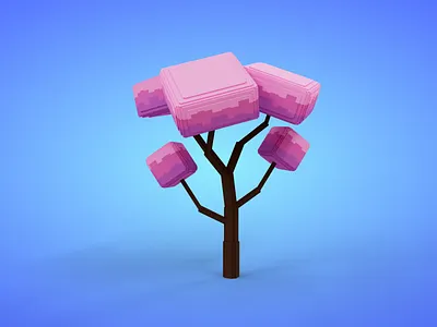 Voxel Tree 4.4 Model - 3D Lowpoly Game Asset 3d 3d model fantasy game asset lowpoly magicavoxel pink voxedit voxel art