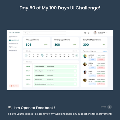 Day 50/100 - Medical Appointments Screen UI color theory component based creative workflows daily ui challenge design iteration design systems design thinking interactive design mockup creation responsive layout typography choices user centric user experience user interface uxui best practices visual design wireframing