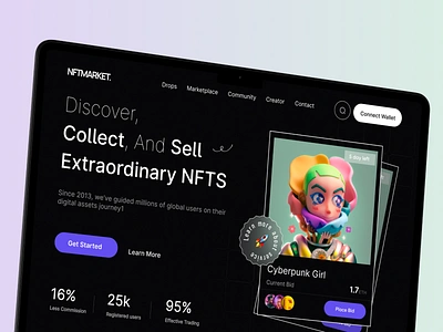 NFT Marketplace buy nft website collect nft crypto art discover nft hero section nft nft art gallery nft collection nft gallery nft marketplace nft website design sell nft website