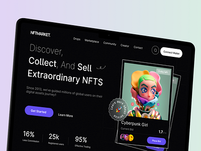 NFT Marketplace buy nft website collect nft crypto art discover nft hero section nft nft art gallery nft collection nft gallery nft marketplace nft website design sell nft website