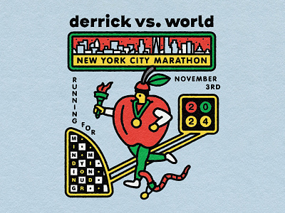 derrick vs. nyc apple big charity fundraiser health liberty marathon medal mental new york new york city nyc race running skyline subway torch worm