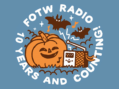 FOTW Radio - 10 Years and Counting! branding cartoon cute design doodle fun graphic design halloween horror horror logo illustration japanese kawaii kawaii logo logo monster party print design radio t shirt design