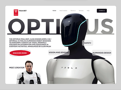 Optimus - Tesla Bot ai animation appdesign branding elonmuskrobor figma landing page minimal motiongraphic optimus popular robot smarthome spacex tesla teslabot teslarobot uidesign web design websitedesign