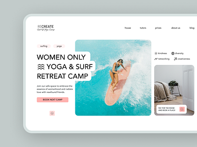 Yoga and surf camp website hero section surfing web design web ui yoga