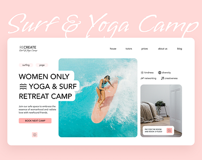 Yoga and surf camp website hero section surfing web design web ui yoga