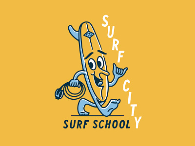 Surf City Surf School Bro apparel beach branding character illustration school shaka surf surfboard vector