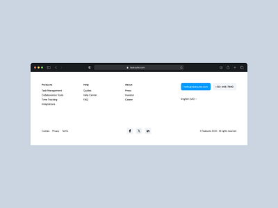 Footer cookies copyright design exploration email figma footer light mode links mail navigation page phone product design section social media terms ui ux web web design