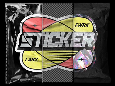 Sticker Labs - Mockup Machine branding design foils glossy holographic logo logotype mockup pack paper photoshop sticker template weathered y2k