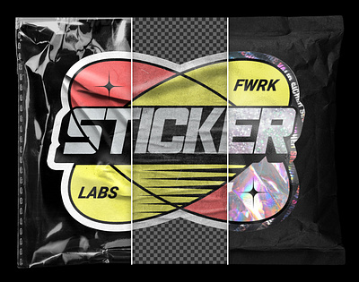 Sticker Labs - Mockup Machine branding design foils glossy holographic logo logotype mockup pack paper photoshop sticker template weathered y2k