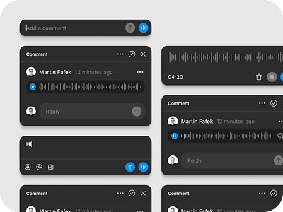 Figma Voice Comments — UI Concept chat client comments concept design feedback figma graphic design improve interface play record reply resolve tool ui user ux voice widget