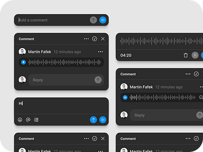 Figma Voice Comments — UI Concept chat client comments concept design feedback figma graphic design improve interface play record reply resolve tool ui user ux voice widget