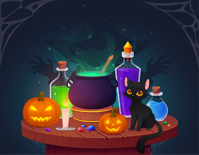 Halloween is coming soon 🕸🎃 adobe illustrator cartoon cat halloween illustration vector vector cartoon vector illustration witch