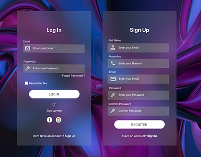 Login/Sign Up Page glasseffect login signup ui