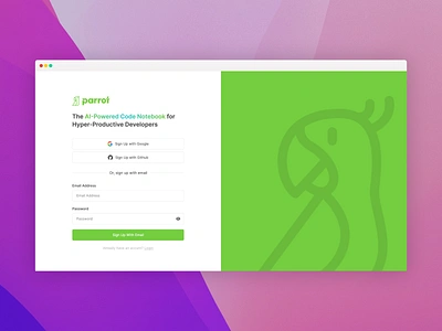 Parrot Signup Page account accounts browser desktop email github google login page signup ui users website