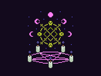 Pixel Art Design - Inktober 2024 - Witch Spell 8 bit celestial dark halloween illustration inktober magic neon occult pixel pixel art scary spell spooky witch witchy