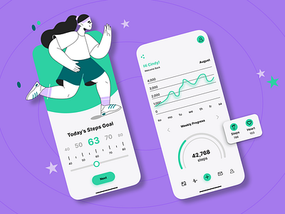 Creative Ui Concept | Step Tracker + fitness app health app mobile running app step tracker ui weight tracker