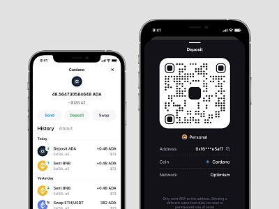 01→Wallet | Safewalletapp cardano crypto dark mode deposit design finance mobile mobile design ui wallet