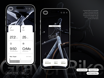 Gravel Bike - Mobile Apps Detail android apps bike bold branding control dark design fitness ios layout mobile mobile apps smart sport ui uiux ux web website