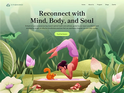 Luna Journey Website - Hero Header Illustration art blog bussiness website digital art health illustration health website healthy hero header illustration journey landing page lifestyle meditation nature top section vector website