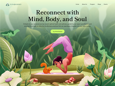 Luna Journey Website - Hero Header Illustration art blog bussiness website digital art health illustration health website healthy hero header illustration journey landing page lifestyle meditation nature top section vector website