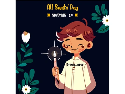 All Saints Day Illustration boy candle celebration cemetery christian church day feast grave hallow holiday honour hope light love night religious remembrance saints symbol