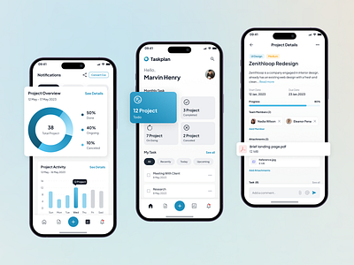 Taskplan - Task Manager Mobile App - Home, Project & Stats agency app clean company design minimal office planner product progress project project management schedule statistics stats task timeline tracker ui ux