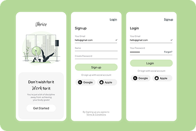 Thrive : A fitness App branding design fitness app onboarding ui