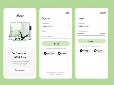 Thrive : A fitness App branding design fitness app onboarding ui