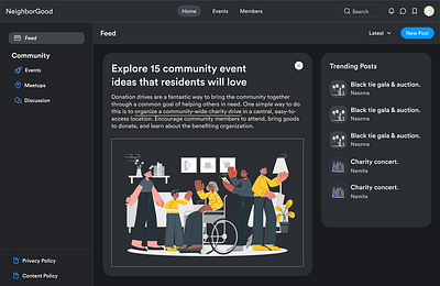 NeighborGood : The Community Dashboard. aesthetic community dark theme dashboard design inspiration ui