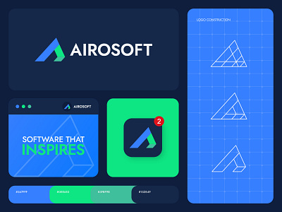 AIROSOFT Logo Design: Letter A, Software, Development, Coding abstract app icon brand identity branding coding coding logo development letter a lettermark logo design modern logo monogram programming saas software software company software logo startup tech technology