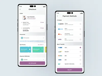 Checkout and Payment Method Design app design checkout experience checkout page freelance designer insurance app insurance payment mental health mental health app minimalist design mobile app mobile app design payment method payment page payment ui design responsive design service design transaction page ui design user centered design ux design