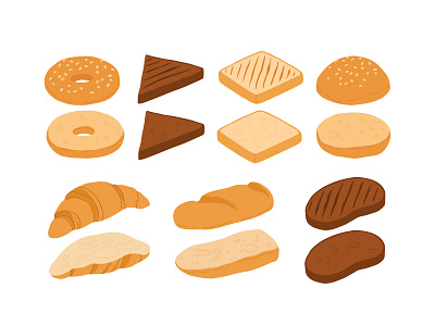 Sandwich bread types bagel bread bun cartoon concept croissant design flat illustration pastry sandwich slice toast vector