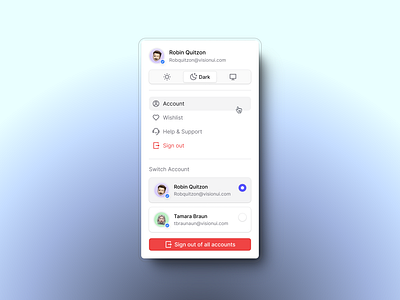 User Account - VisionUI account app design light mode saas sign out switch account ui ui design uiux uiux design user user account ux design