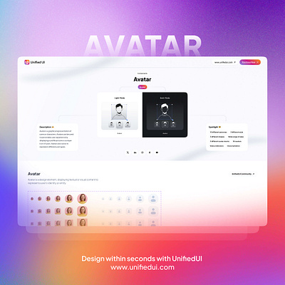 Avatar - UnifiedUI avatar component components design minimal properties ui ui design uiux unified ui unifiedui ux variants web design website