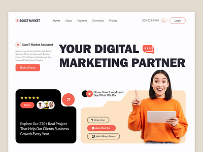 UI-UX for a Boost Markets✦ Landing Page Website branding clean custom design designer interactive interface market modern product professional service startup ui ux web website