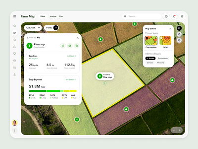 Smart Agriculture - Farm Map admin agriculture analytics control crops dashboard data design farming field harvest land management map monitoring operation smart farm ui ux vegetation