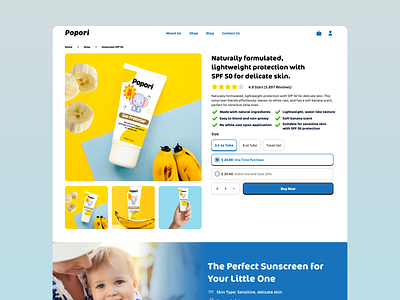 Popori Skincare Baby Detail Product Page baby baby product baby skincare child children cosmetic store cosmetics ecommerce kids product landing page online retailer online shop product page design shopify shopify website skin care ui web design webflow design website