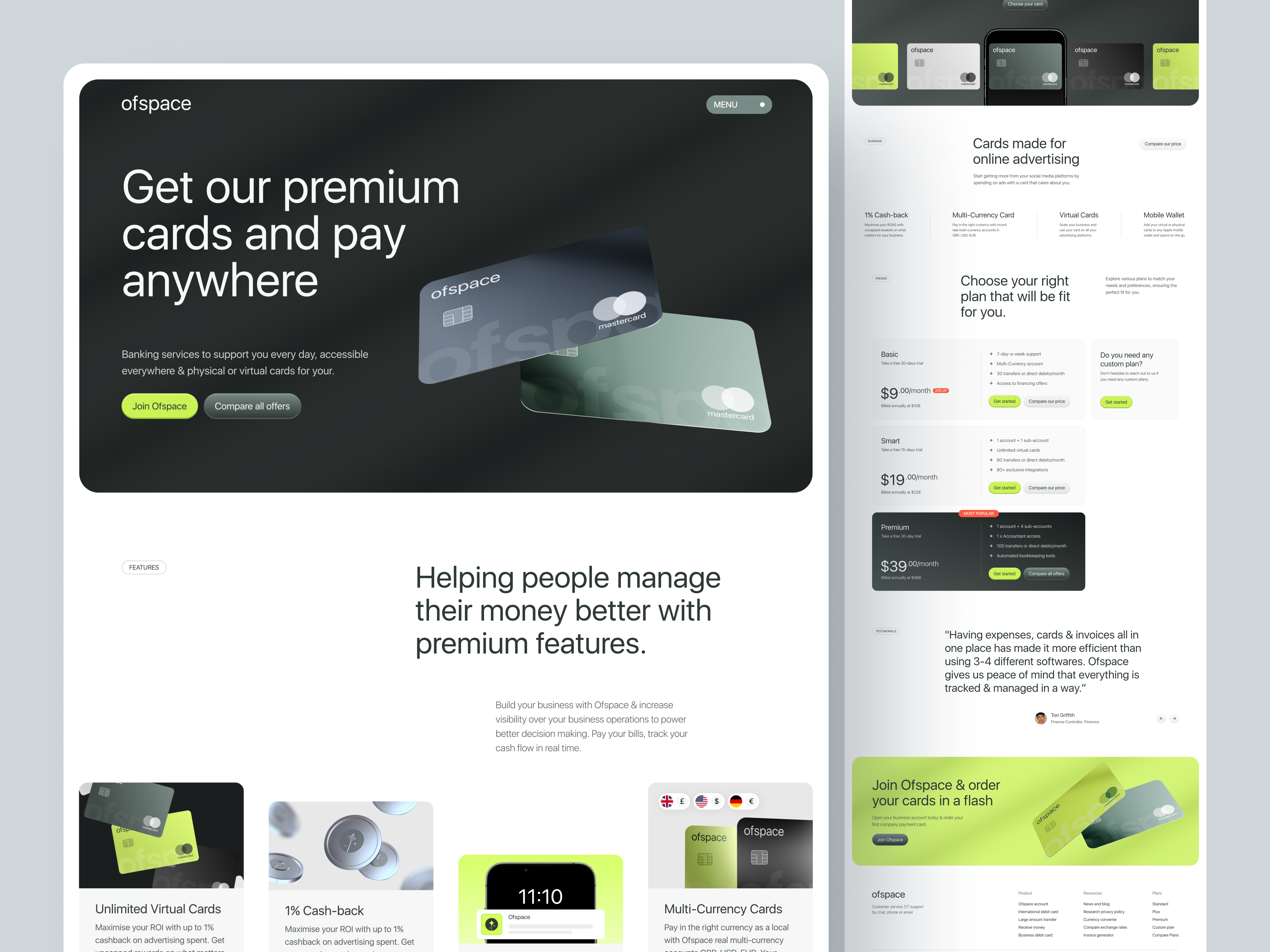 Fintech Landing page bank bankinginnovation card create card digitaldesign fintech fintech landingpage fintech website fintechstartups global payment premium card seamless payments transfer money ui uidesign userinterface ux visualdesign website design