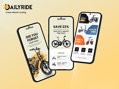 Bicycle Email Template UI Screens 3d animation app branding design graphic design illustration logo mobile aap mobile ui design ui uiux user interface vector web design