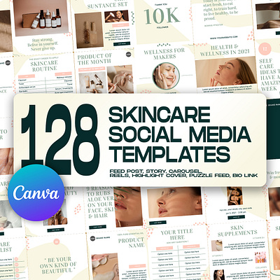 128 Skincare Social Media Templates canva template graphic design instagram feed instagram post instagram post template instagram stories template instagram template skincare skincare branding skincare business social media banner social media kit social media pack social media templates