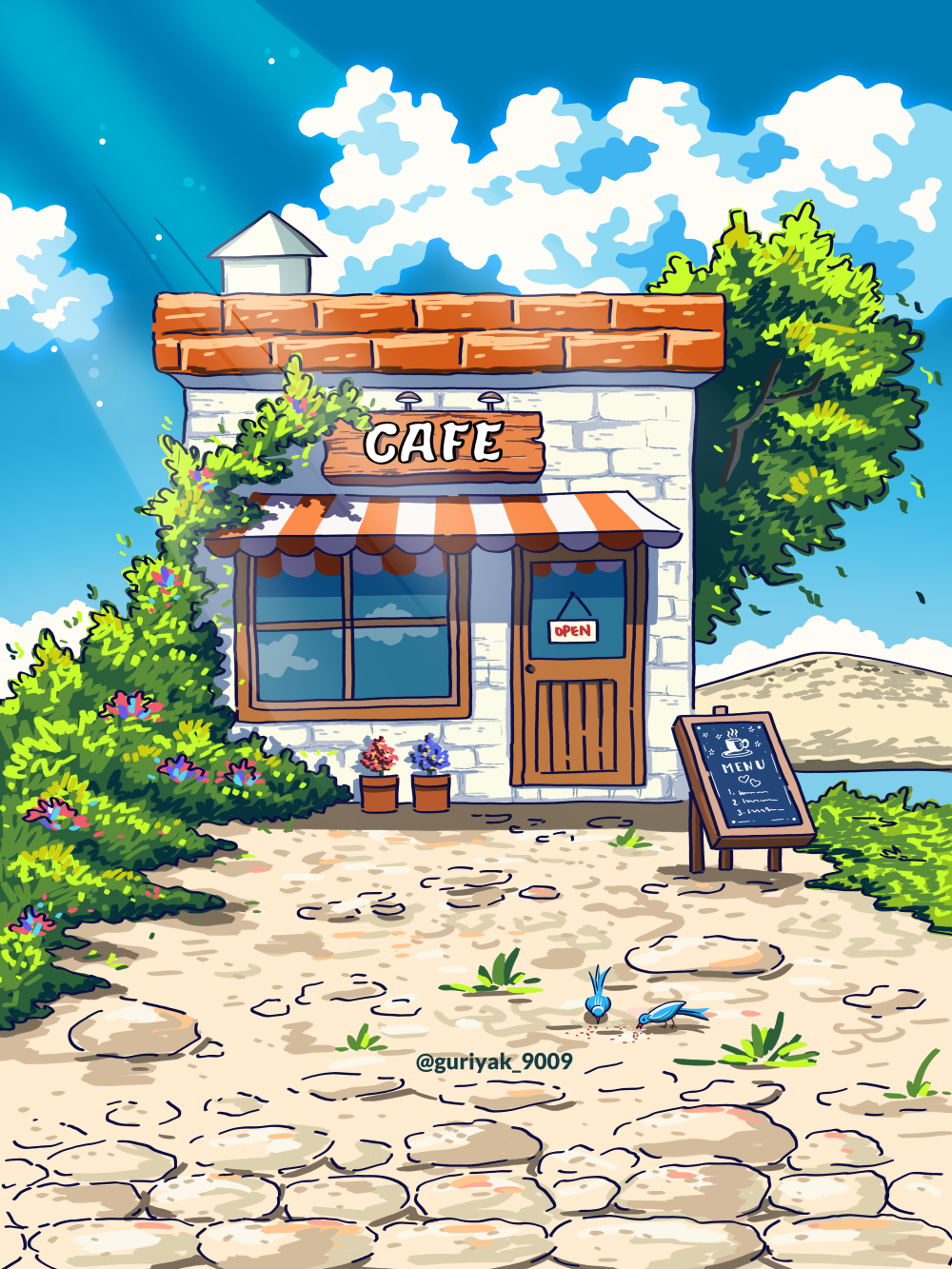 Cafe art cafe cartoon coffee shop countryside design digital digital art food and beverage illustration photoshop