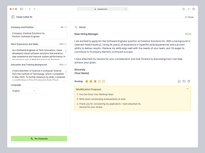 AI-Powered Cover Letter Generator - SaaS UI/UX Design ai ai app ai assistant ai tools chat gpt copy ai cover letter cover letter ai generative ui generator modern ui saas saas interface saas product saas ui saas ux ui ui design user interface ux