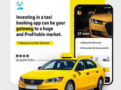 7 Reasons to Invest in a Taxi App: Grow Profit & Your Brand 3d branding cab cab booking graphic design logo motion graphics posting taxi booking ui