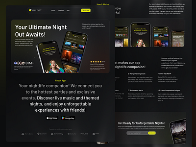 Night Party 🕺🎶 - Landing Page clubevents eventdiscovery exclusiveparties livemusicscenes nightlifeapp nightlifeevents nightoutguide partyfinder realtimeupdates