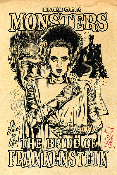 IT COMES TO LIFE ! branding david vicente design digital art dvicente art frankenstein horror illustration inking print