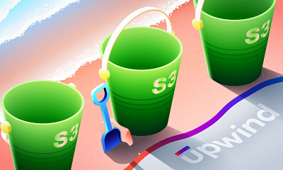 S3 Discovery Made Easy aws beach bucket cnapp gradient grain illustration illustrator isometric s3 saas sand security tech toys upwind vector wave