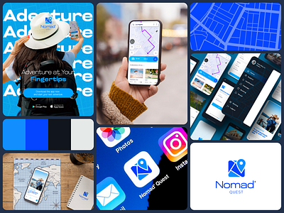 Nomad'Quest adventure design app app design application branding feed instagram graphic design logo pattern social media post travel travel agency travel company travel design ui ui application user interface ux ux application uxui design