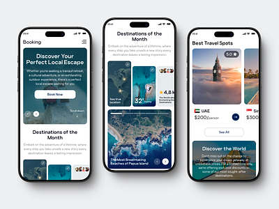 Travel Landing Page Mobile Version adventure booking booking app clean hotel booking mobile app modern product design tour tourism travel travel booking travel mobile app travel service traveler traveling uiux design